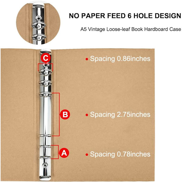 2-pack A5 pärm med 6 hål, påfyllningsbar pärm i kraftpapper med 6 ringar