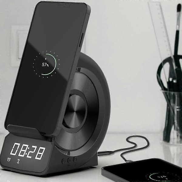 Multifunktionell 3-i-1 Bluetooth-högtalare Trådlös Laddning Väckarklocka
