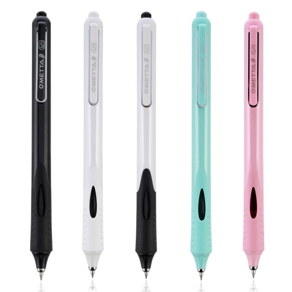 Silent Retractable Gel Ink penne, 5 stykker 0,5 mm kuglepen Soft Grip hurtigtørrende pen Sort blæk rullekuglepen Finepoint kuglepenne