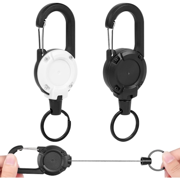 Heavy Duty Retractable Keychain, 2stk Retractable Badge Holder, Retractable ID Badge Reel Heavy Duty Reel Clips Retractable Badge Reels black/white