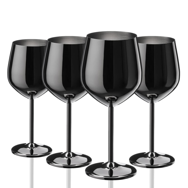 Set med 4 svarta vinglas, 550 ml okrossbar svart bägare, vinglas i rostfritt stål, unikt och bärbart metall vinglas black