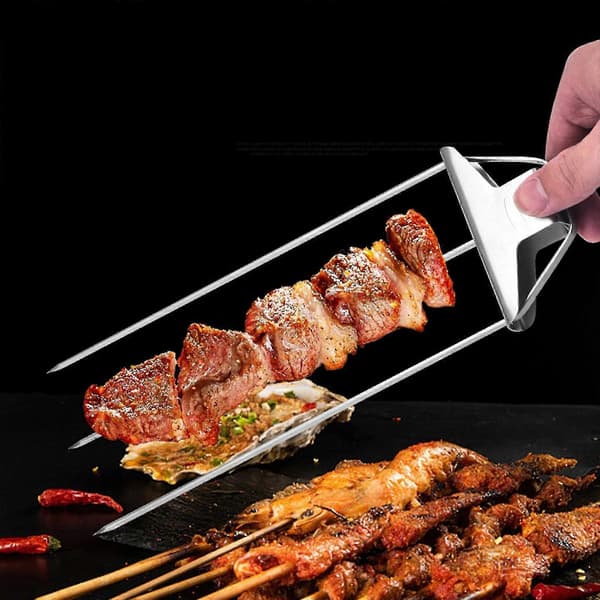 3-vejs grillspyd, grillspyd i rustfrit stål til grill, campinggrillgaffel til kød, kylling A