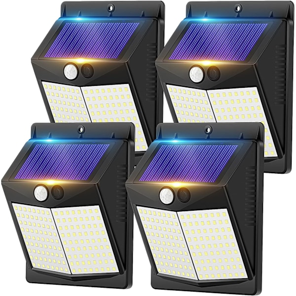 Bevegelsessensor Solcellelamper - Solcelledrevet Sikkerhetslys Utendørs Veggbelysning 144 LED Hage Gjerdelys IP65 Vanntett Ekstern Sensor Pir-lys