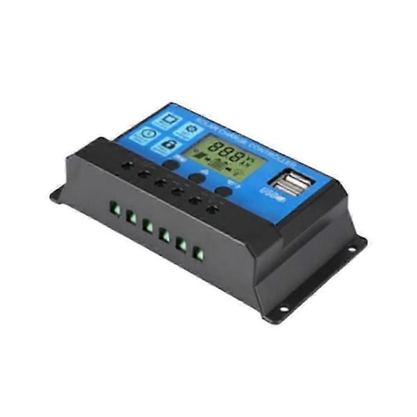 LCD Solpanel Batteri Regulator Laddningskontroller Dubbel USB 12V/24V 30A.