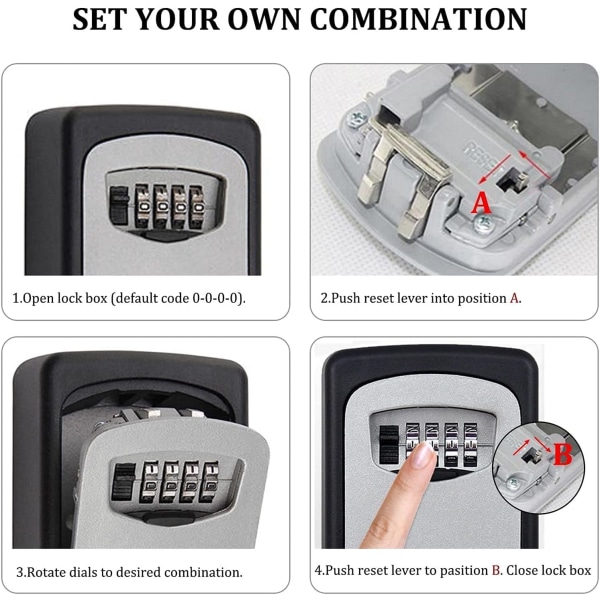 Nøkkellås med 4-sifret kombinasjonslås, utendørs veggmontert