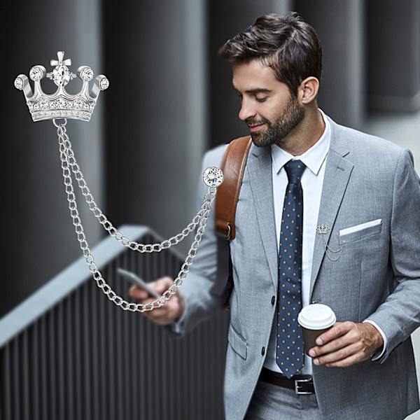 2 st Brooch Lapel Pin Chain för män Crown Brooch Suit Tassel Collar Chains för skjortor Badge Hanging Chains Smokingtillbehör Slipsnålar för kvinnor män