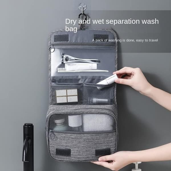 Seinälle ripustettava wc-pussi ripustuskoukulla polyesteri sininen