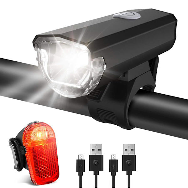 Sykkellys LED batterisykkellampe med frontlykt baklys vanntett oppladbar