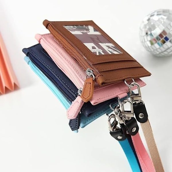 Badge Lanyard, Kortindehaver til Lanyard, 3 stk. Læder Id-Etuier Hals Lanyard Mønt Penge Nøgle Kreditkort Indehaver Tegnebog Studerende Buskort Tasker Punge Badge rose