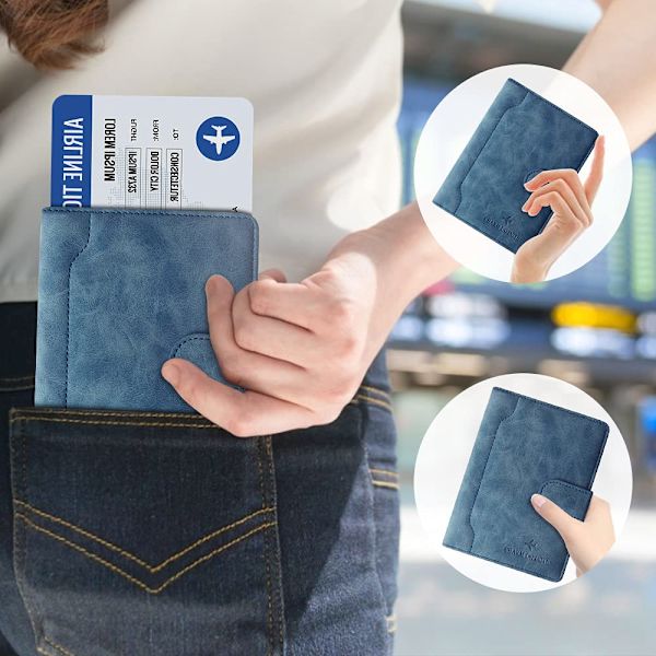 Passfodral, Vaccinationsintyg Fodral Läder, Konstläder Passfodral med RFID-blockerare, Skyddande Fodral Vaccinationskort(Blå) blue