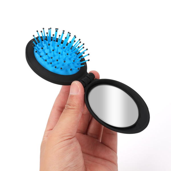 Mini hårbørste for kvinner, 2 stk bærbare kompakte sammenleggbare hårbørster med speil Liten reisestørrelse hårkam lommestørrelse hårbørste (blå og lilla)