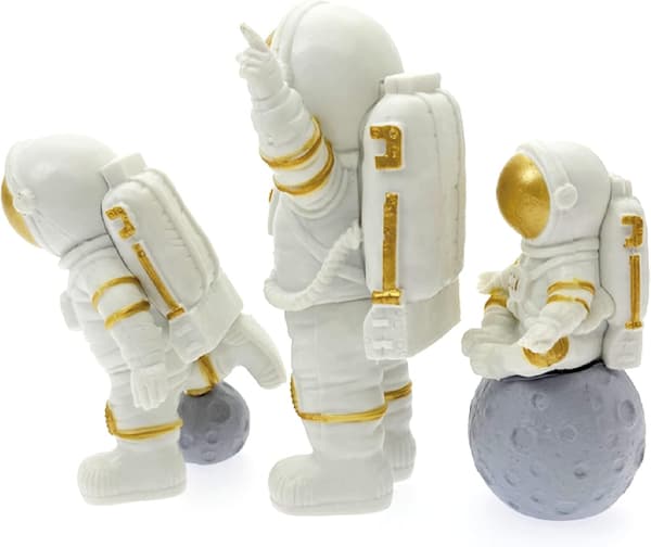 [ 3 stk ] Astronaut Figurer Kakepynt (Gylden)