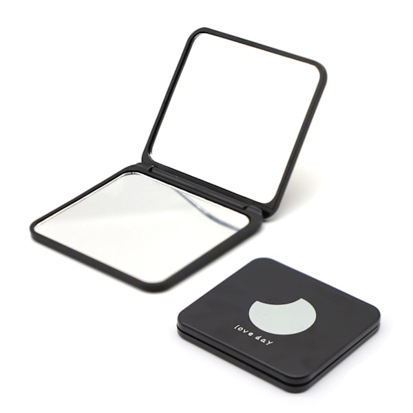 Bærbar folde spejl, lille rejse spejl lomme kompakt makeup spejl til makeup hår styling og barbering 7 x 6.5cm sort (måne)