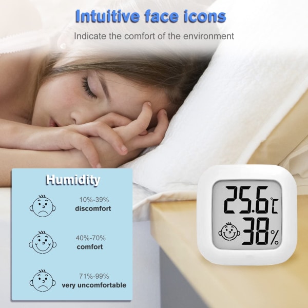 Rumtermometer, LCD Digital Hygrometer Termometer, Indendørs Termometer med Temperatur Fugtighedsmåler til Soveværelse, Børneværelse, Lager, Kælder