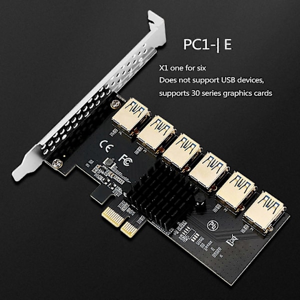PCI-E Mining Riser-kort Pcie Pci-Express 1x till 16x Adapter 6x Usb3.0 Multiplikator