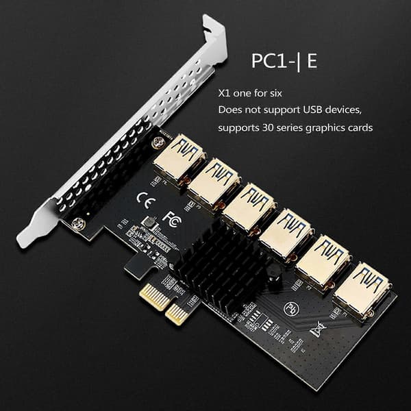 Pci-E Mining Riser -kortti Pcie Pci-Express 1x - 16x -sovitin 6x Usb3.0 -kerroin