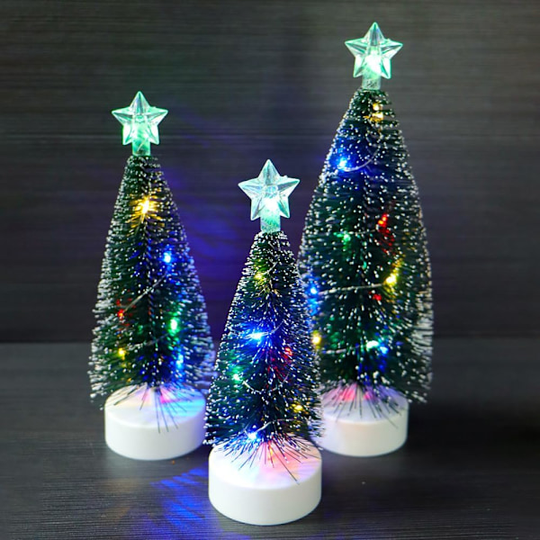3 st Miniatyr Julgranar med Ljus - Konstgjorda Julgranar med LED-Ljussträngar - Juldekorationer för Fest - Miniatyr Bordsprydnader för Hemmet