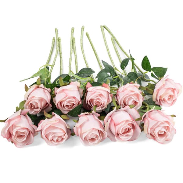 10 stk Kunstige Roseblomster Lang Stilk Silke Roser (Lyse Rosa)