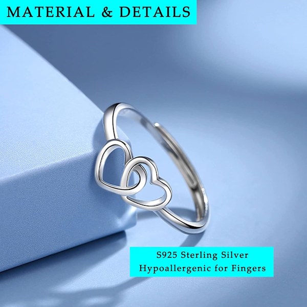 Finger Ringe til Kvinder, 925 Sterling Sølv Dobbelt Hjerte