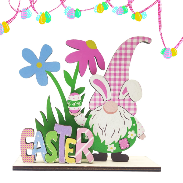 Påskebordpynt, vårpåskepynt i tre God påskeskilt Gnome for innendørs dørdekorasjon til hjemmet, påskehåndverk Gaver til barn