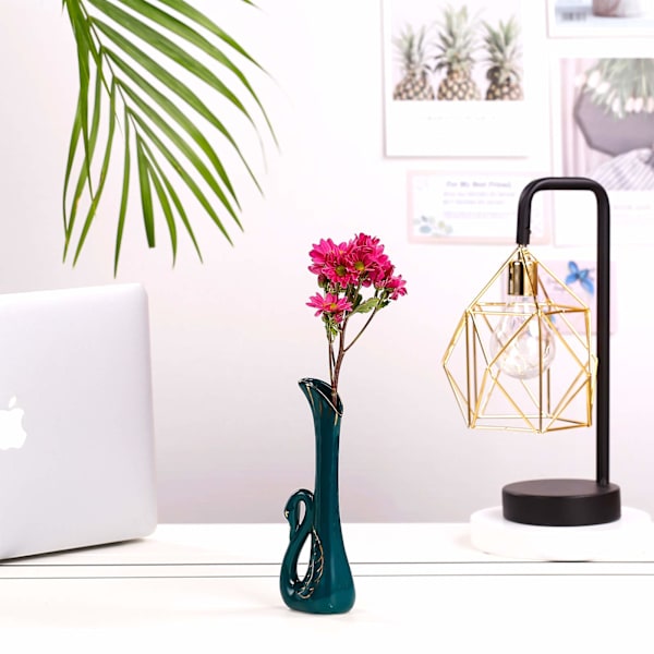 Blomster vase sett med 2, tørr og våt blomsterarrangement beholder elegant hjemmedekor keramisk vase med svanehalsform, grønn