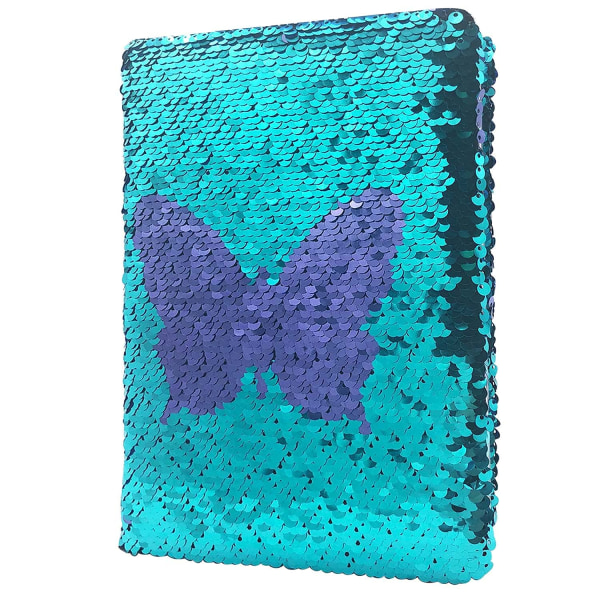 Vändbar paljett anteckningsbok för flickor, A5-storlek lila fjäril till blå små flickor dagbok för att skriva ritning, för flickor och pojkar