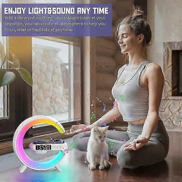 3-i-1 Bluetooth Højttaler Vækkeur med Trådløs Oplader & LED Månelampe