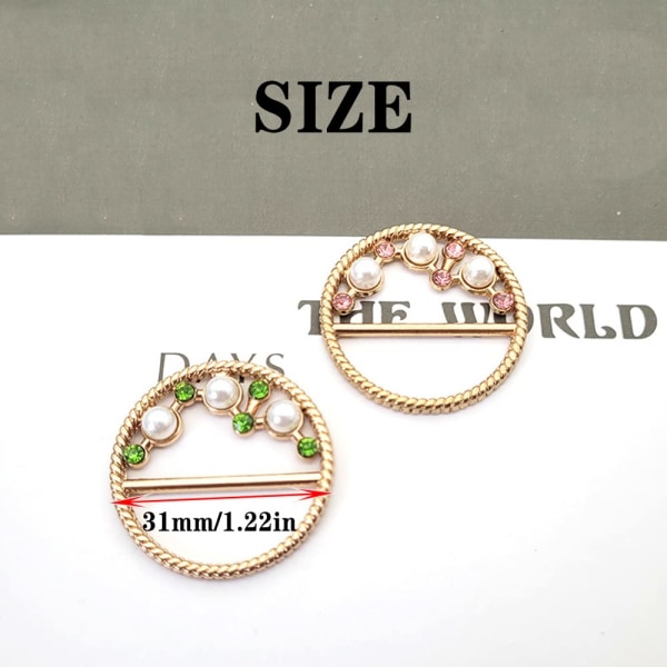 8 stk. Metallklær Wrap Circle Clip Buckle Silke Skjerf Ring Klips Runde Rhinestone Skjerf Ring Buckle for Dress Midje Hat Decor