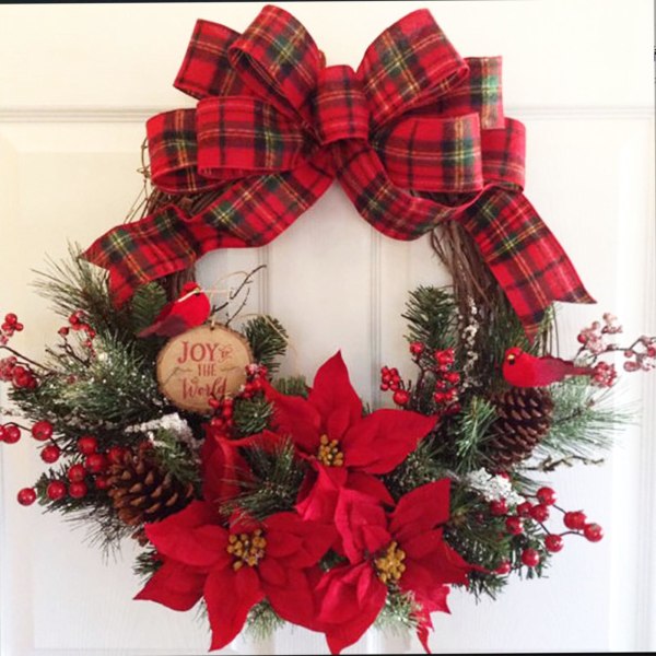 Julekrans, naturlig fyrrekogle og bær dekoreret krans juledekoration, vægpejs butiksvindue og juletræsdekoration, 30 cm
