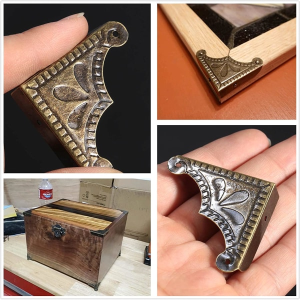 12 stk antikke messing smykker kiste treboks hjørnebeskytter
