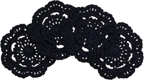 Spetsrunda Virkade Underlägg, Handgjorda, 4 tum, 4-pack (svart) black