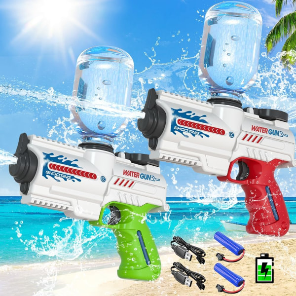 Elektrisk vannpistol - 2 pakke med oppladbare vannpistoler for barn og voksne, opptil 26 FT langdistanseautomatisk vannpistolleke med vannflasker for bassenget
