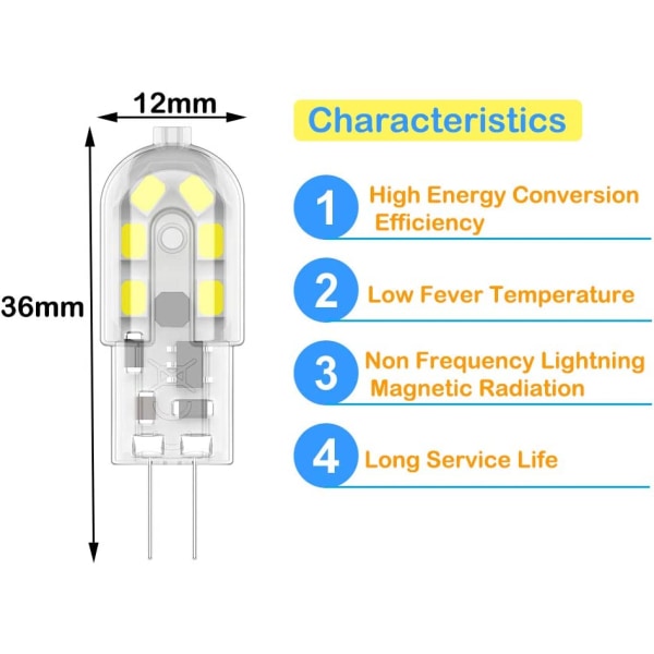 G4 2W LED Bulb,20W,Cool White 6000k Pack of 10 [Energy Class A+]