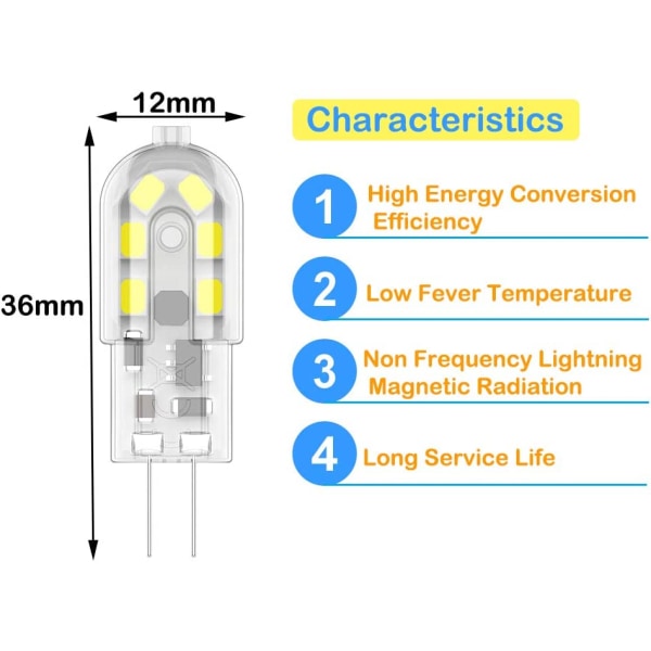 G4 2W LED-lampa, 20W, Cool White 6000k Pack om 10 [Energiklass A+]
