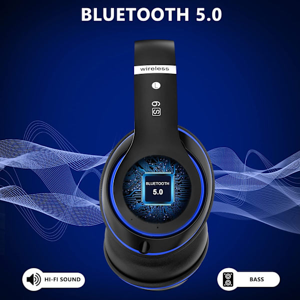 Bluetooth-hörlurar Over Ear, med HD-mikrofon, FM, TF för PC