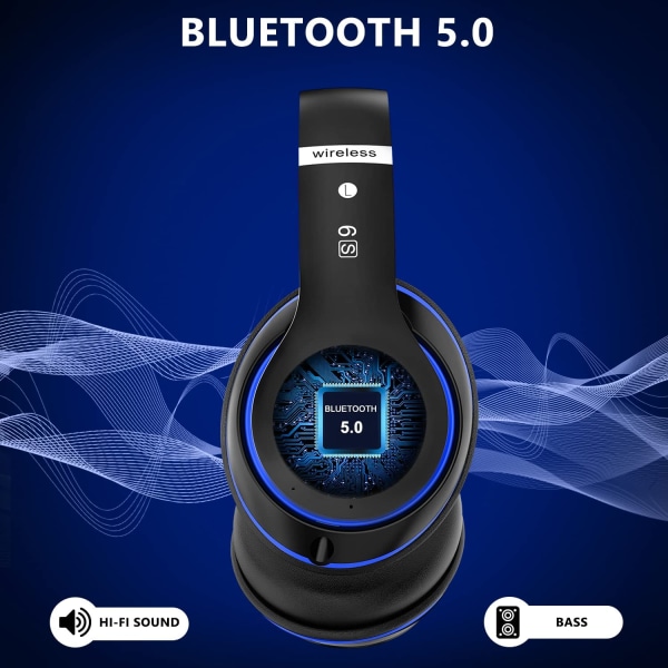 Bluetooth hörlurar över örat, med HD Mic, FM, TF för PC