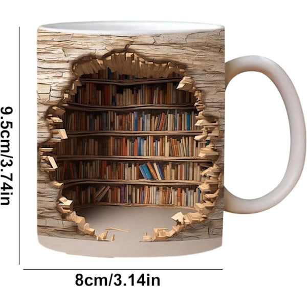 3D Bogreol Kop | Bibliotekshylde Kop 11 Oz | Kreativ Rumdesign Multifunktionel Keramik Kop, Bogelskere Kaffeekop, Cool Fødselsdag til Læsere A