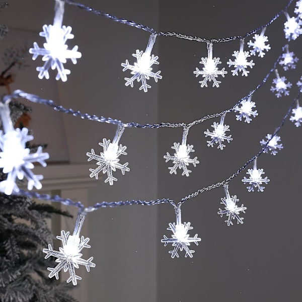 Solcelle-lysstreng til udendørs, 30 LED 6,5m Vandtætte Lys Dekoration Snefnug Juledekoration