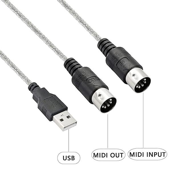 USB Midi-kabeladapter, USB typ A hane till Midi Din 5-stifts in-out-kabelgränssnitt med LED-indikator [DB] Som visas