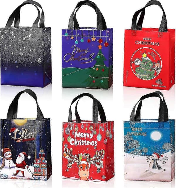 6 julklappspåsar, återanvändbara julkassar, godispåsar, multifunktionella non-woven julpåsar, presentförpackning shopping, julfest su
