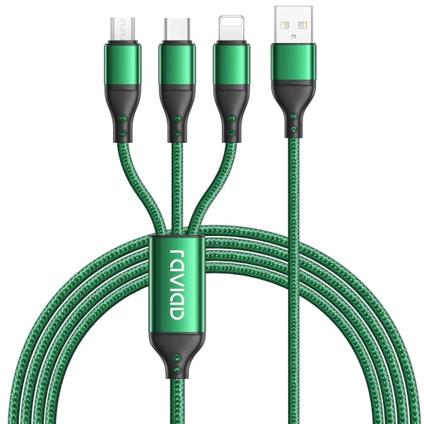 Multi , 3 i 1 laddningskabel [1,2M] Multipel USB kabel Nylon flätad med Micro USB Type C Lightning-kabelkontakt för Android Samsung