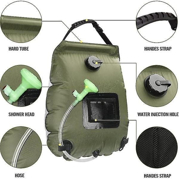 Camping Solvarme Bruserpose, 20L Bærbar Solvarme Bruserpose Rejse Camping Bruser Varmtvandsbruser