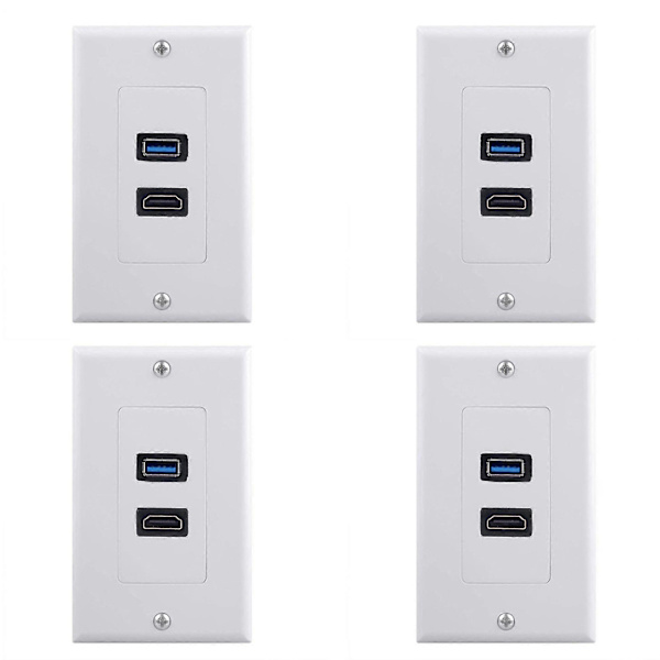 4x 2-port +USB 3.0 Vägguttag Panel Uttag Förlängare Vit