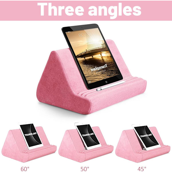 Mjuk Tablettställ Kudde med Fick, Tablettkudde Stativ, Justerbar 3 Visningsvinkel, Lat Hållare Stativ för Säng Soffa, Kompatibel med iPads Tabletter pink