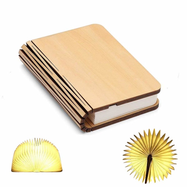 Boglampe af træ, Mini Folding Led Book Light USB Genopladelig Light Up Bogformet lys til værelsesindretning
