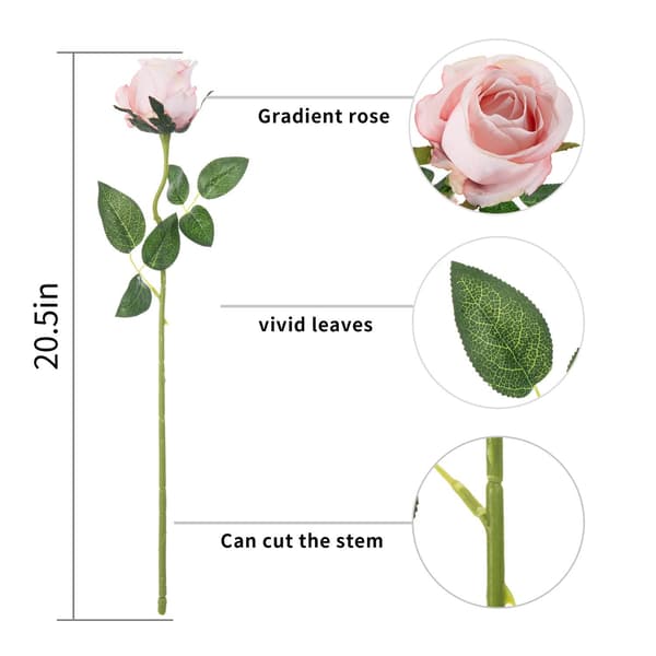 10 stk Kunstige Roseblomster Lang Stilk Silke Roser (Lyse Rosa)
