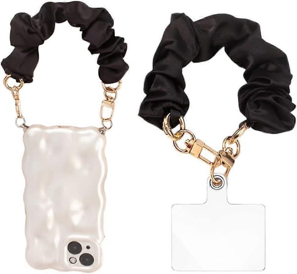 Scrunchie Telefonrem med Fästflik, Kort handledsrem för telefon