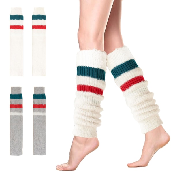 2 par vinterstrikkede benvarmere, fluffy benvarmere Varmstrikkede støvlemanchetter Sokker Bløde termiske lårhøje sokker Behagelige knæhøje sokker