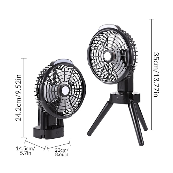 Udendørs Camping Fan Foldbar Tripod Fan Usb Telt Fan, Sort