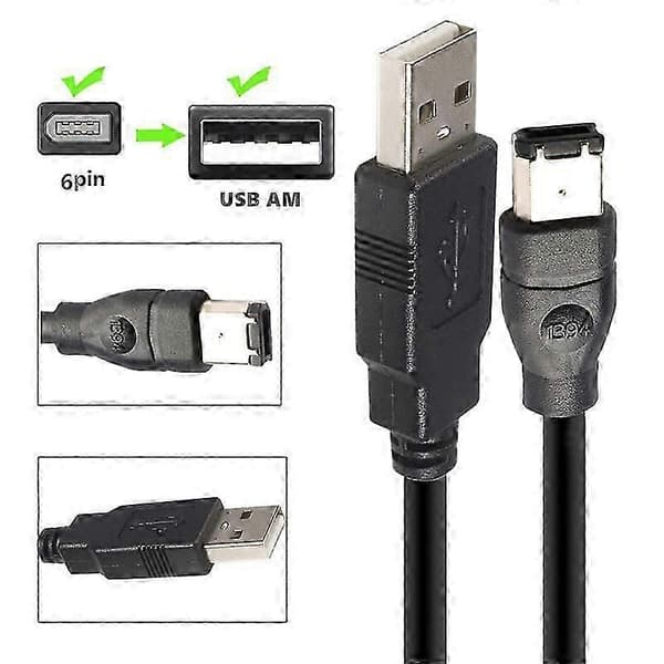 JUNSUNMAY 1,8 m Firewire IEEE 1394 6-nastainen uros–USB 2.0 -urossovitinkaapeli